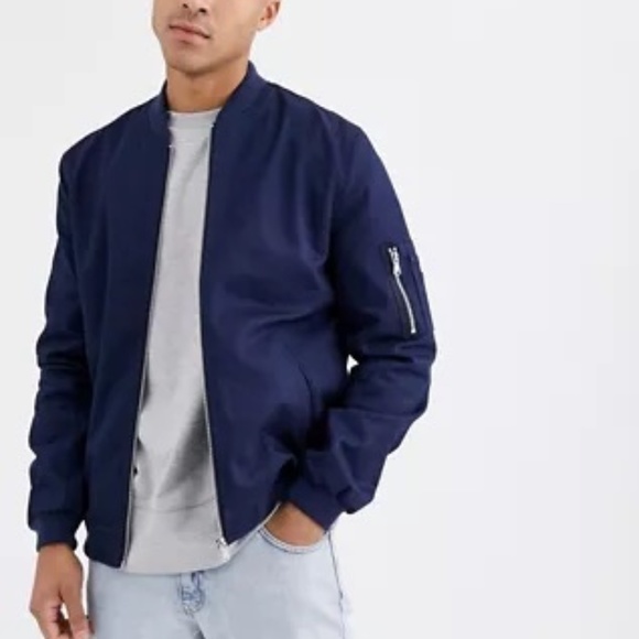 ASOS Other - ASOS DESIGN Navy Blue Front Zip With MA1 Pocket Bomber Jacket Men's Size Medium
